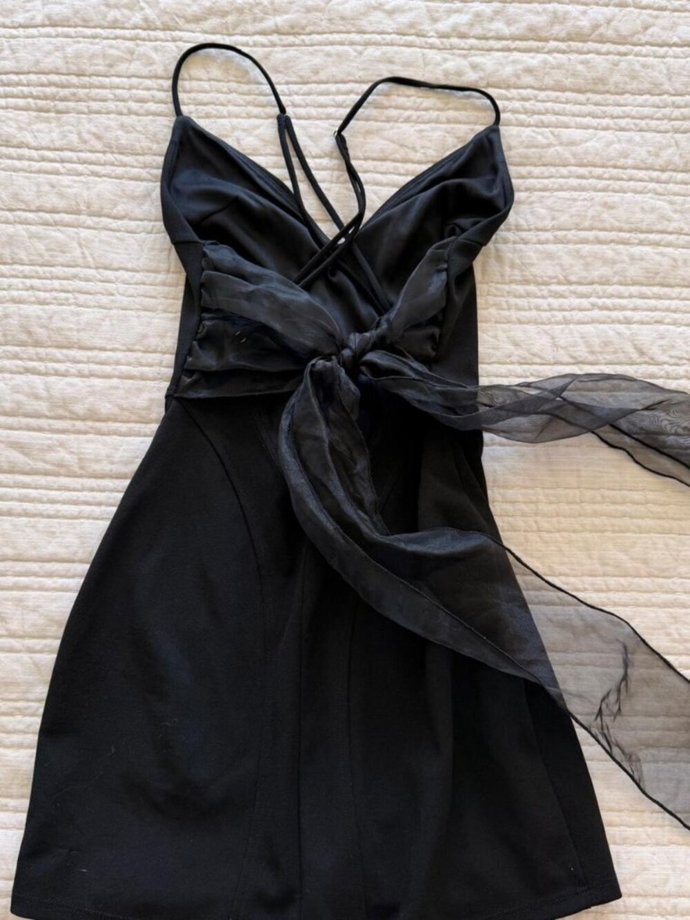 Black Mini Dress With Bow - Picture 3 of 3